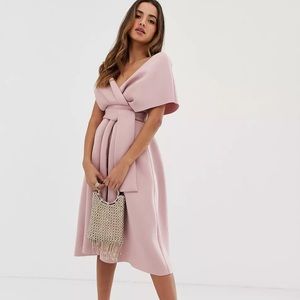 ASOS DESIGN fallen shoulder midi dress with tie detail